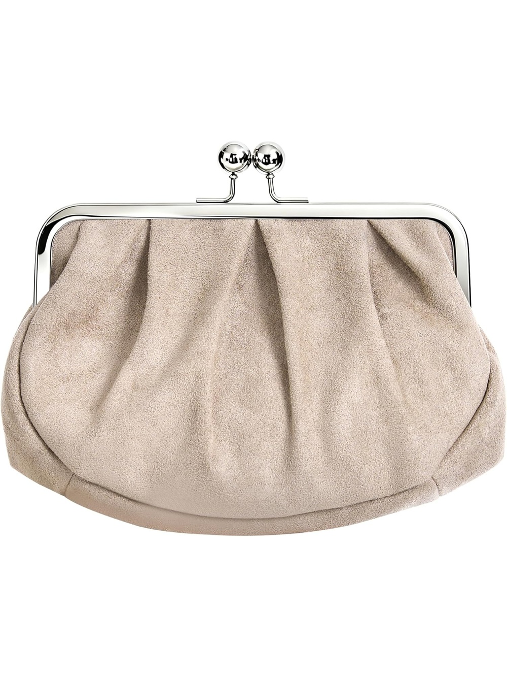 〽️ Women's Taupe Faux Suede Clutch Purses Kiss Lock Chain Strap Evening Bag